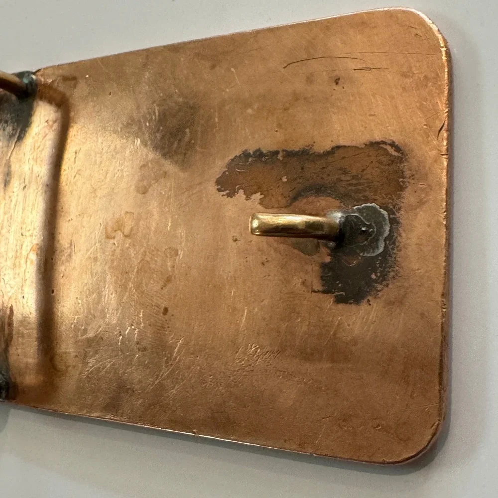 John Deere Belt Buckle‎ Vintage Copper Heavy Duty Farm Equipment Scenes